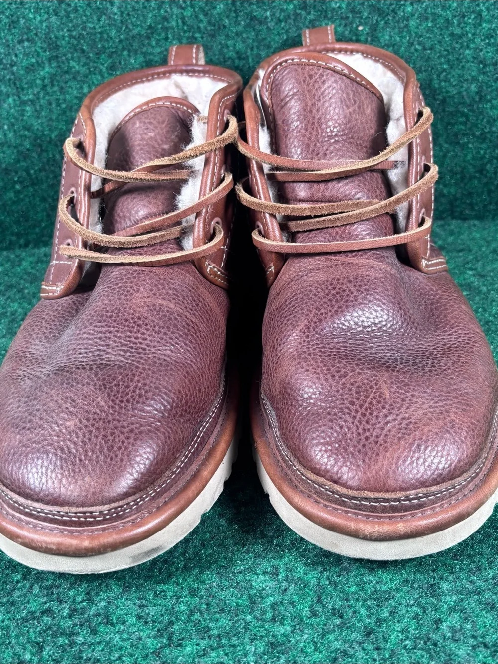 UGG NEUMEL STOUT BROWN LEATHER/ WOOL CHUKKA ANKLE BOOTS, MEN US 10